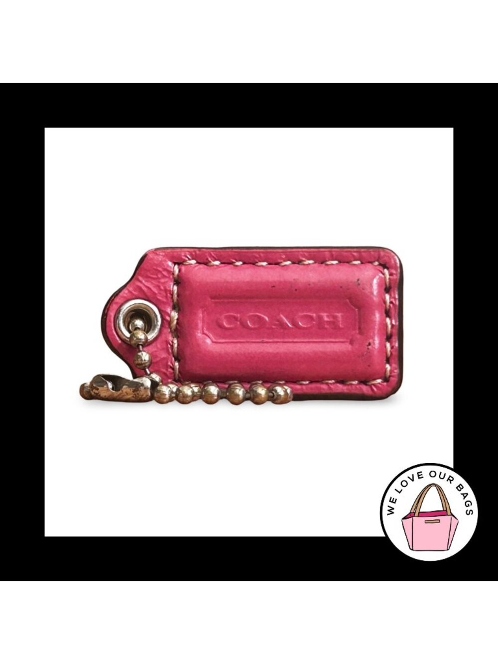 COACH HANG TAG 1.5" Pink Polished Leather Bag Charm Keychain Fob Nickel Small